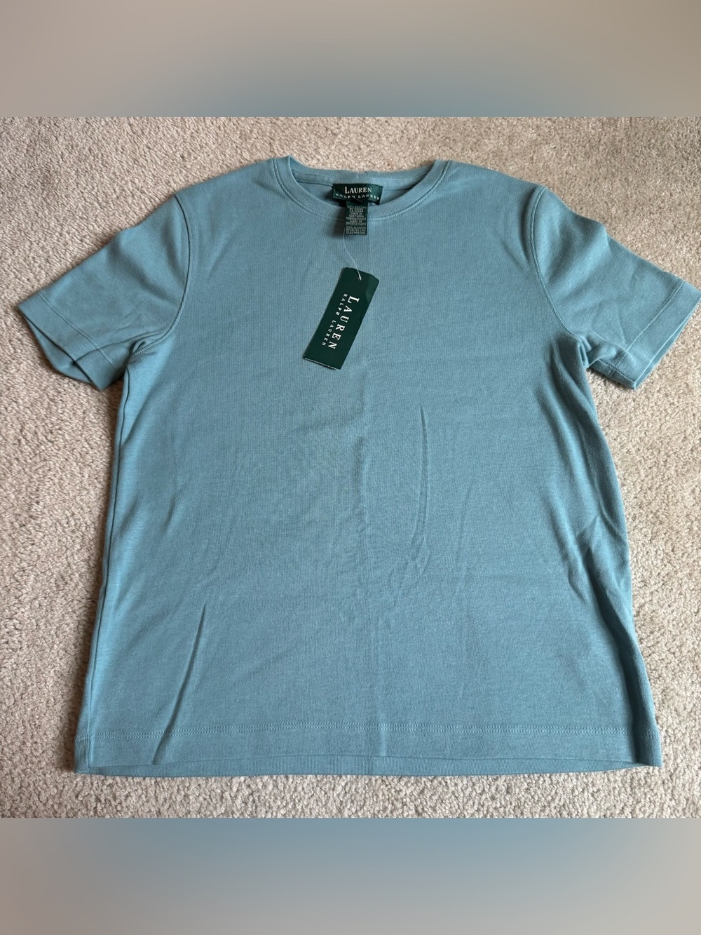 NWT Lauren Ralph Lauren Women’s Aqua Haze T-shirt Vintage Embroidered